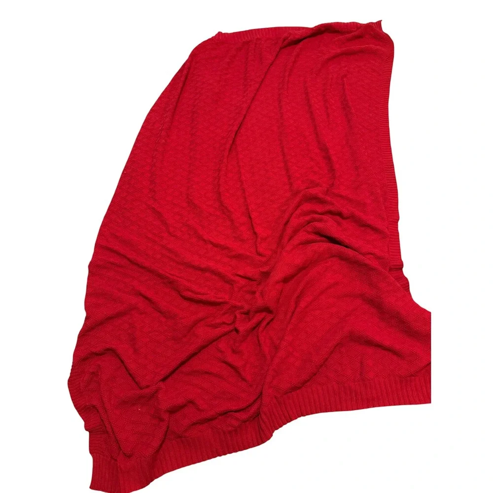 Lauren Ralph Lauren Red 100% Cotton Diamond Knit Throw Blanket 50x60 RN 41381